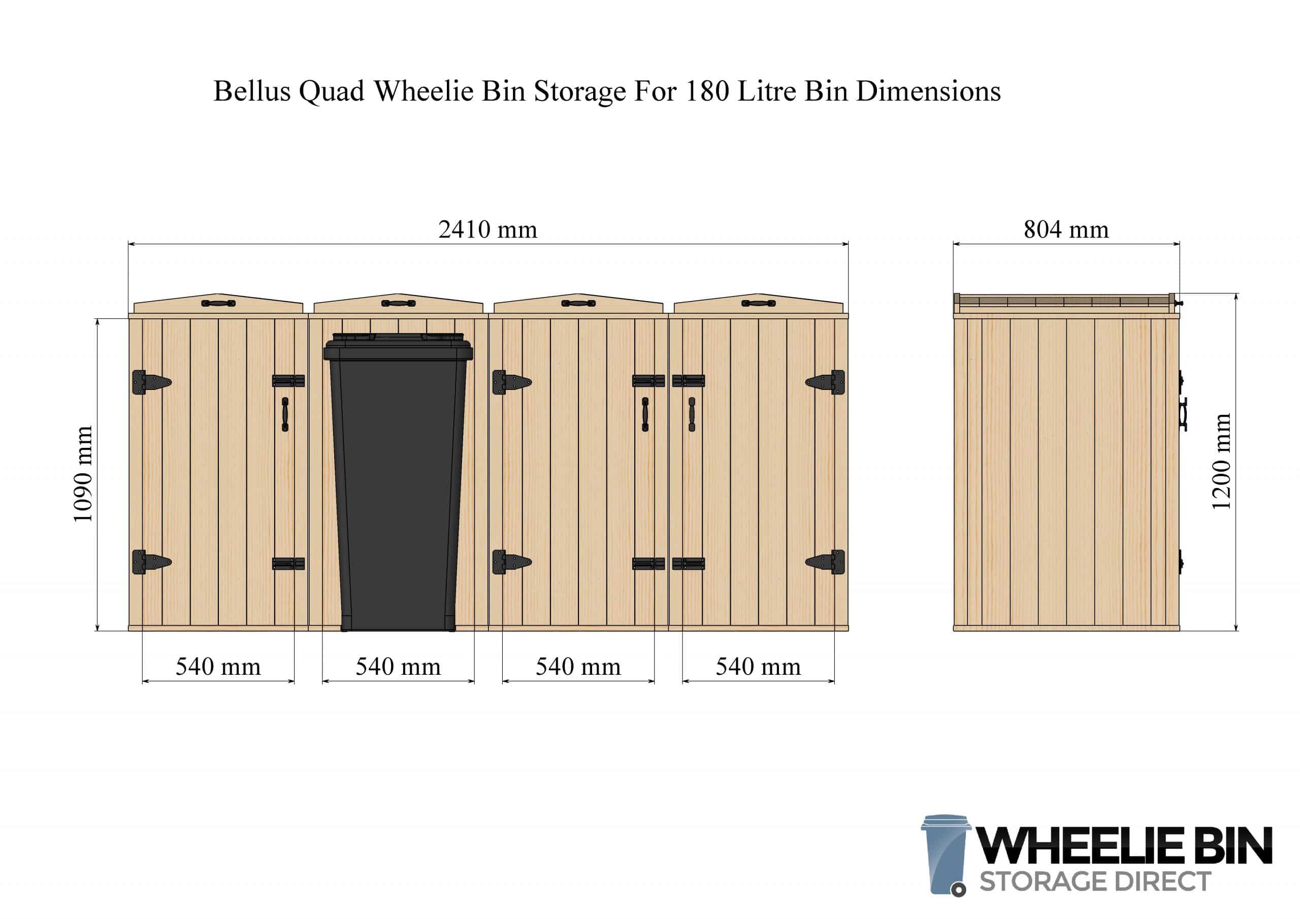 Bellus Quad Wheelie Bin Storage Chest - Storage for 4 