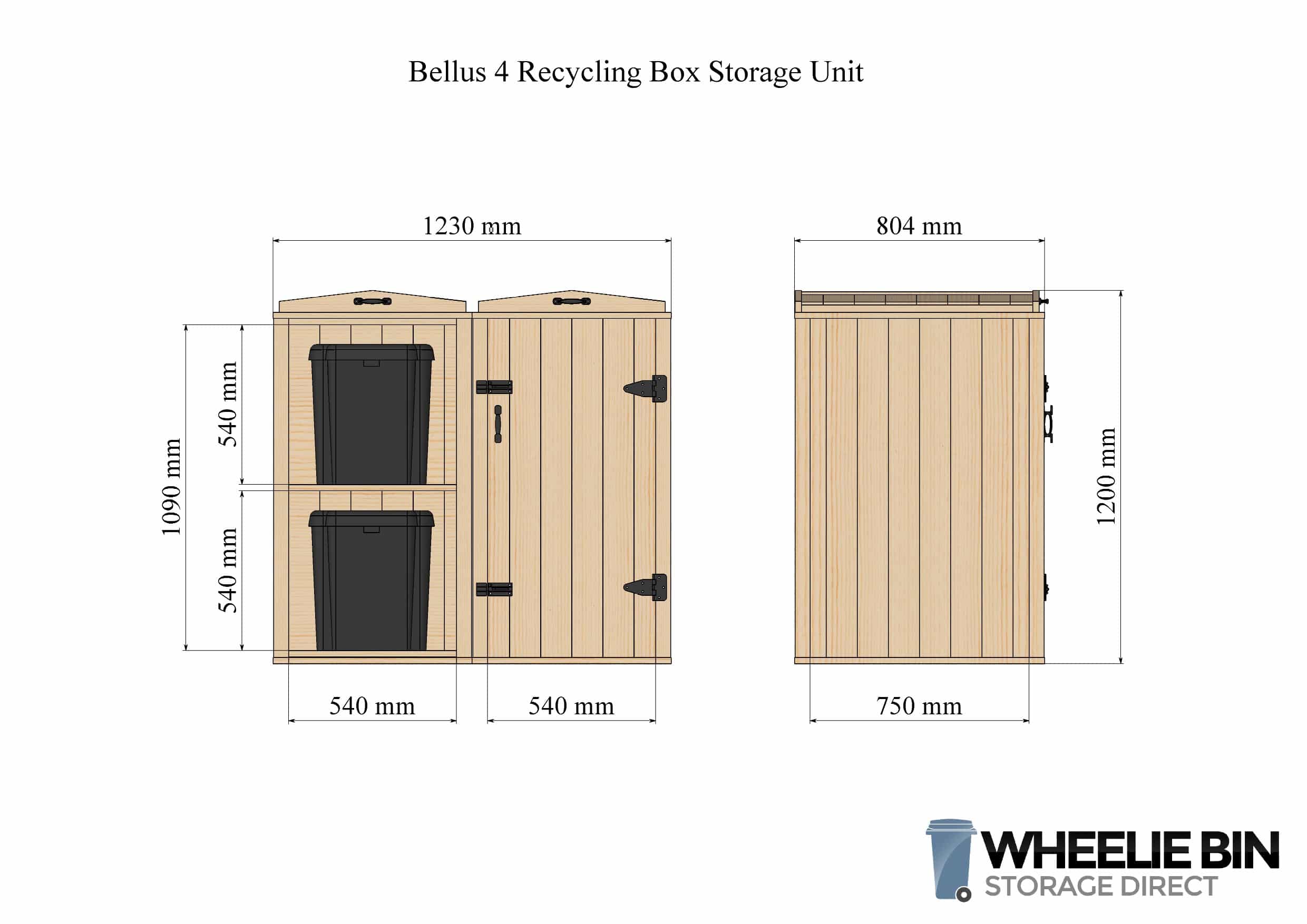 Bellus Single Wheelie Bin and 4 Recycling Box Storage