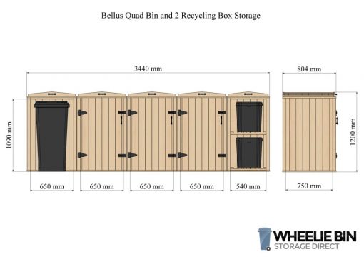 Bellus Quad Bin and 2 Recycling Box Storage Dimensions