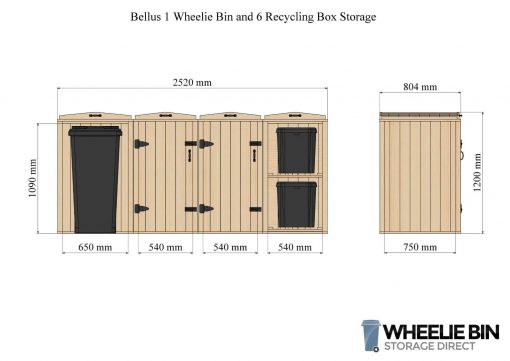 Bellus 1 Wheelie Bin and 6 Recycling Box Storage Dimensions