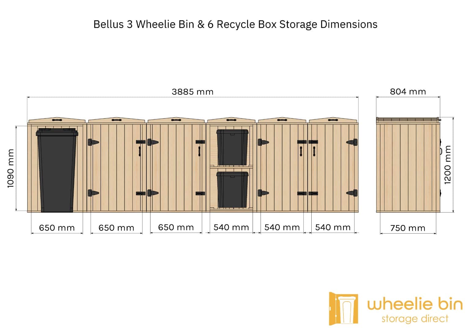 bellus three wheelie bin and 6 recycling box storage