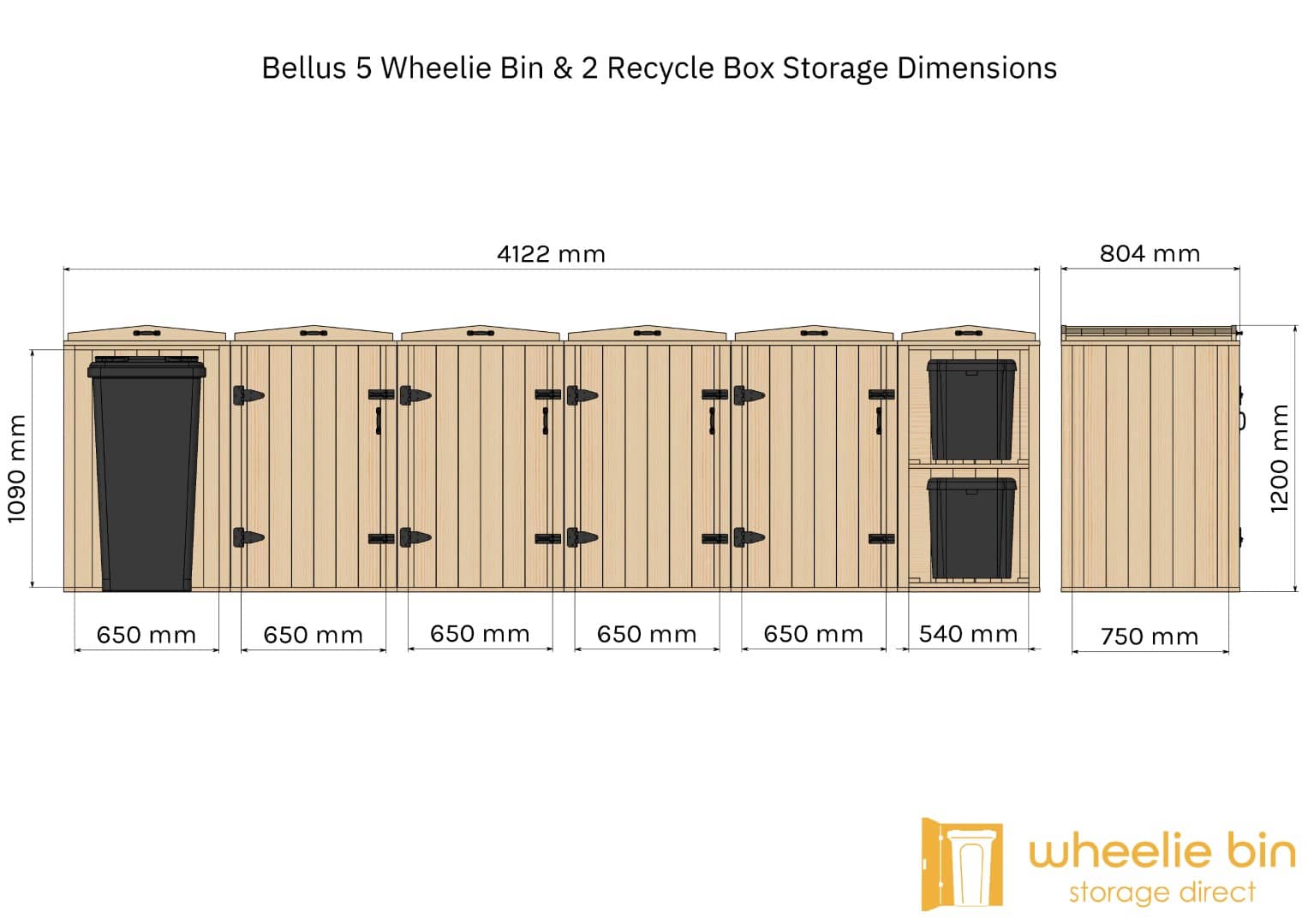 bellus five wheelie bin and 2 recycling box storage