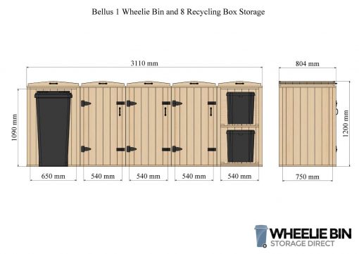 Bellus 1 Wheelie Bin and 8 Recycling Box Storage Dimensions