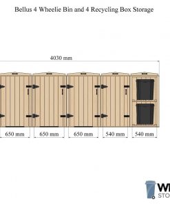 Bellus 4 Wheelie Bin and 4 Recycling Box Storage Dimensions