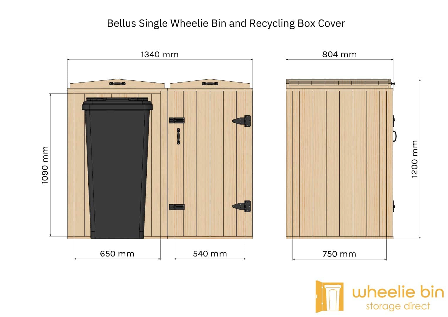bellus single wheelie bin and recycling box storage