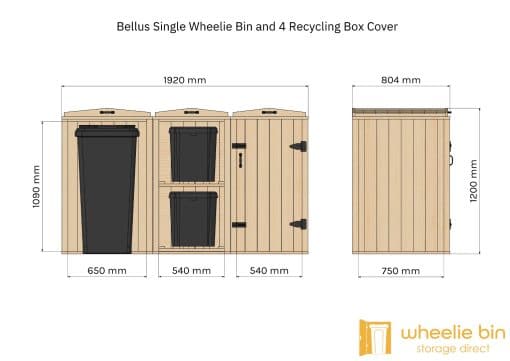 bellus single wheelie bin and 4 recycling box storage