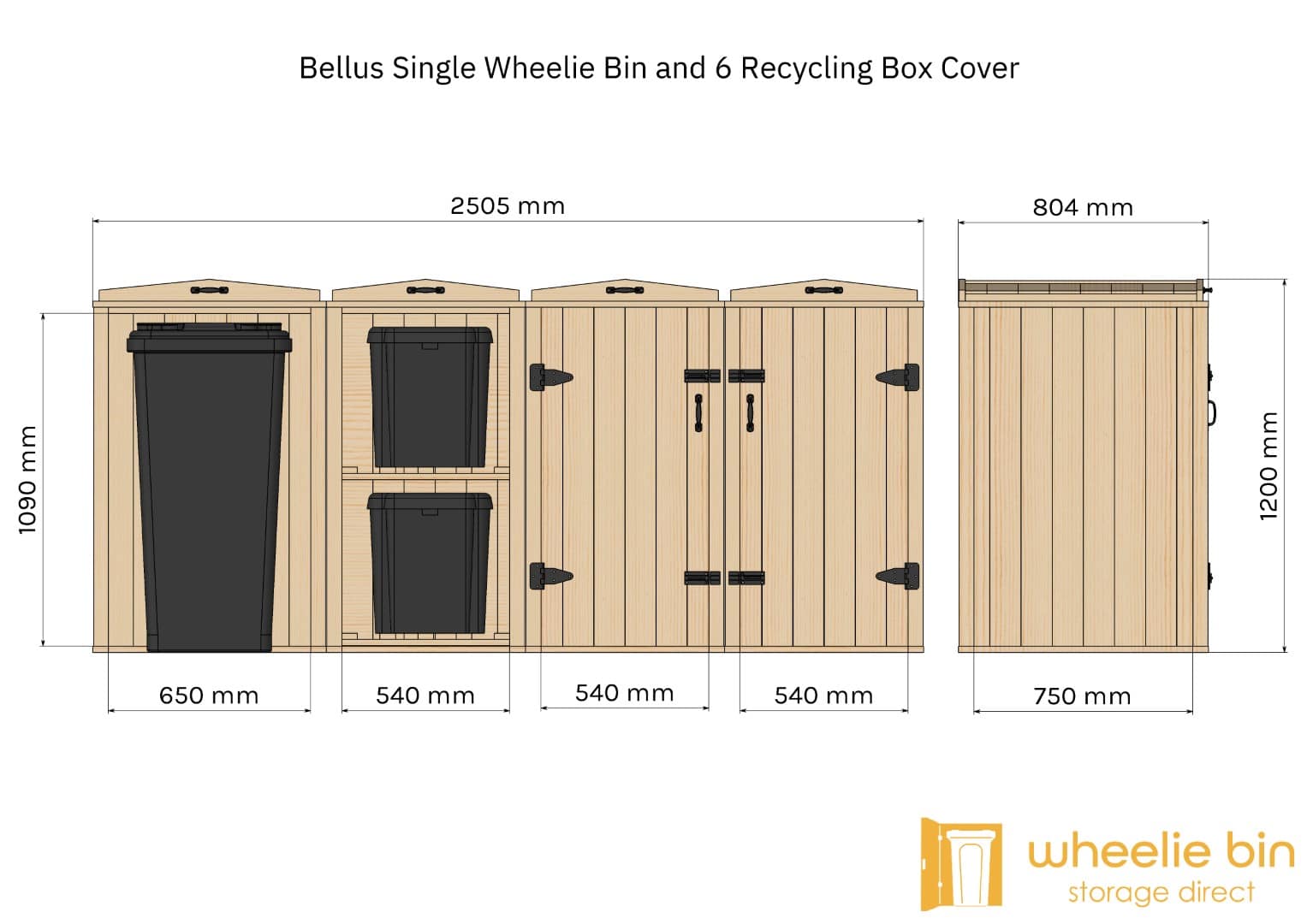 bellus single wheelie bin & 6 recycling box storage