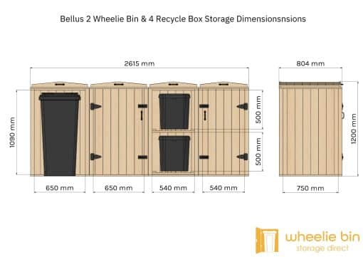 bellus double wheelie bin & 4 recycling box storage