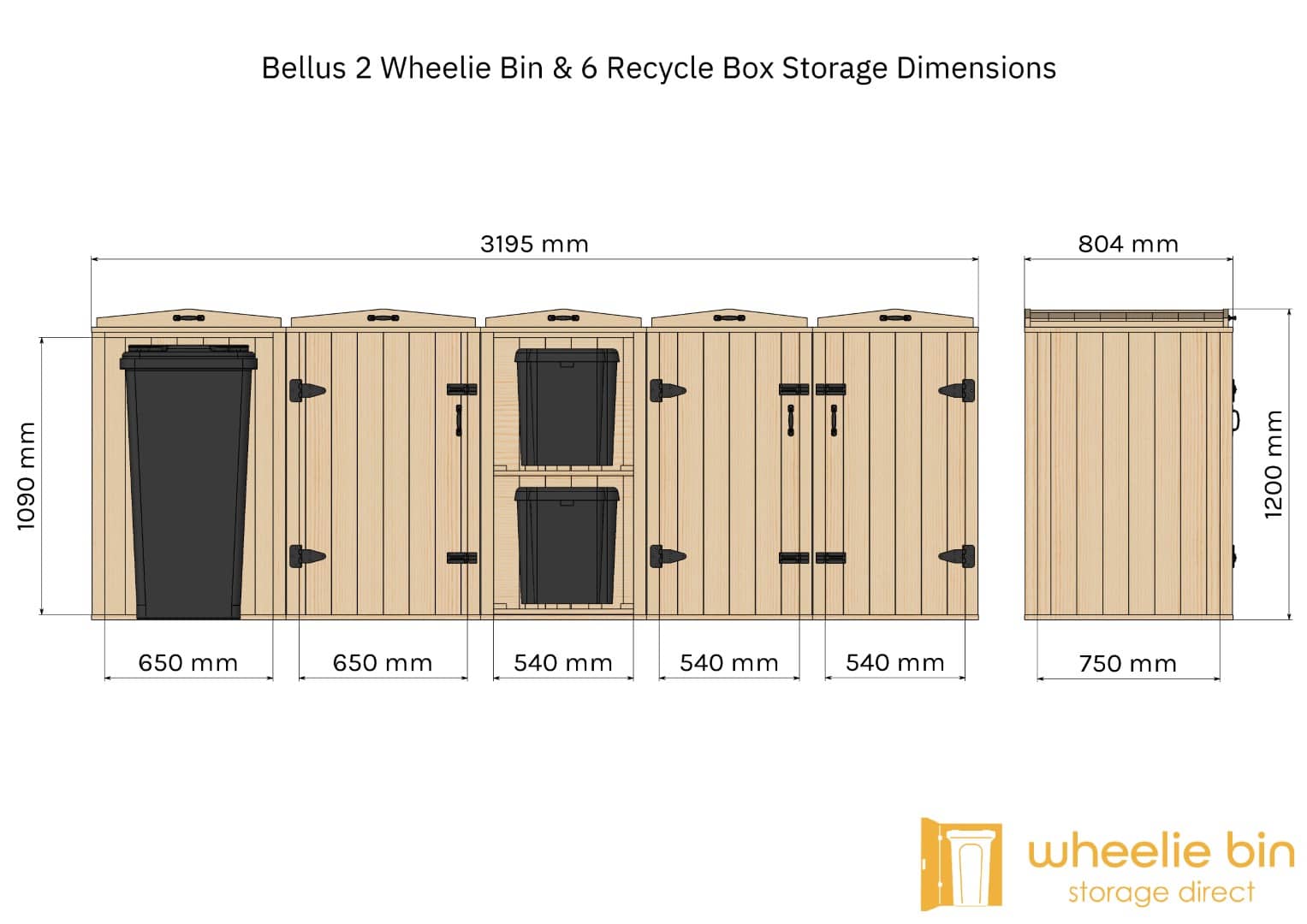 bellus double wheelie bin & 6 recycle box storage