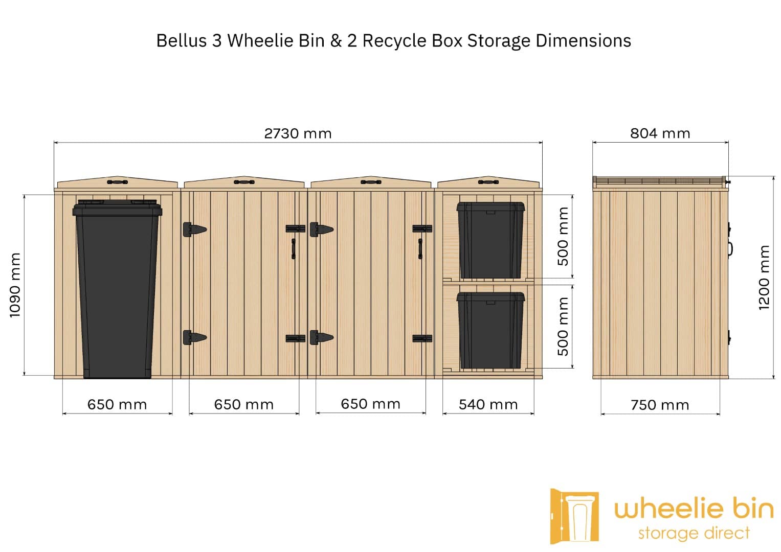 bellus triple wheelie bin & 2 recycling box storage