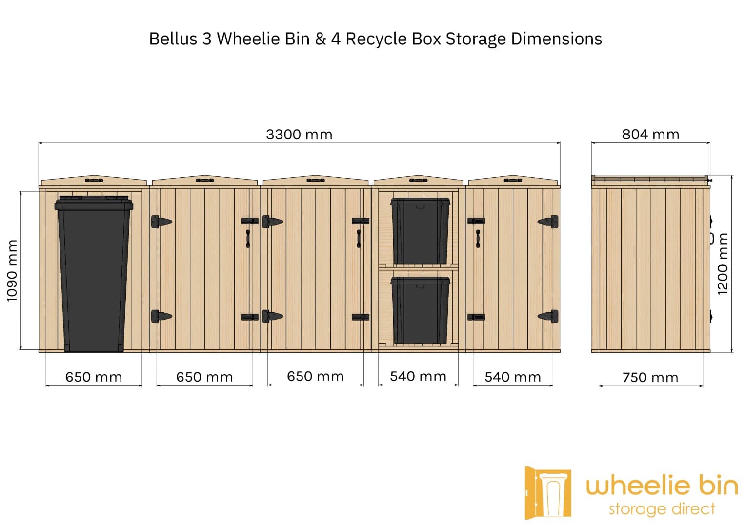 bellus triple wheelie bin & 4 recycling box storage