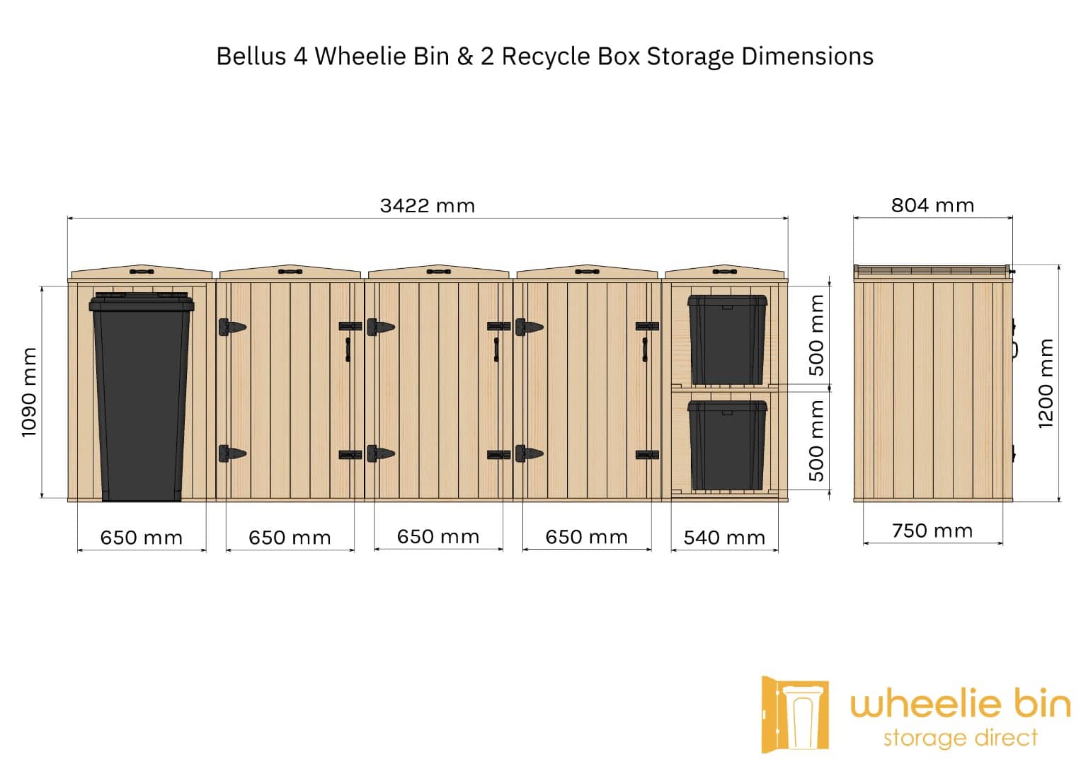 bellus quad bin and 2 recycling box storage