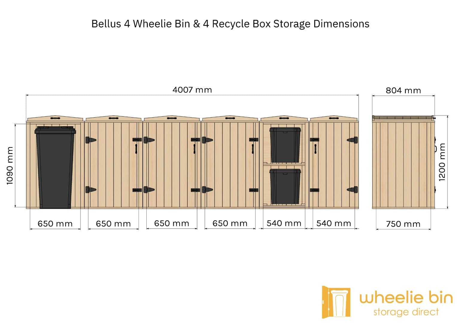 bellus four wheelie bin and 4 recycling box storage