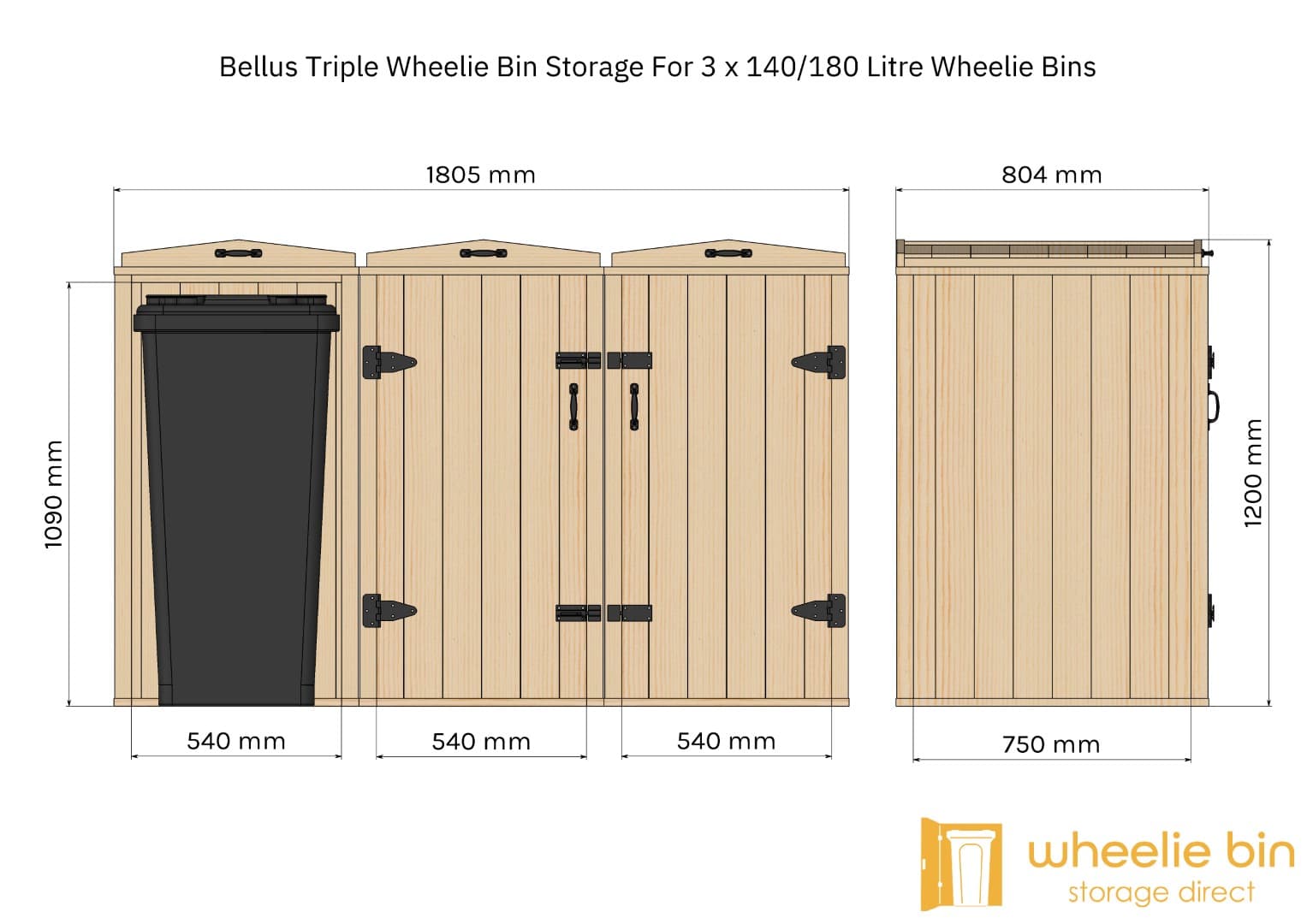 bellus triple wheelie bin storage chest