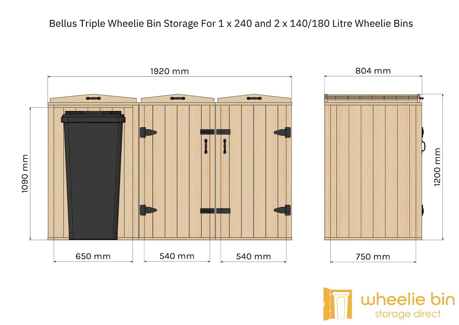 bellus triple wheelie bin storage chest